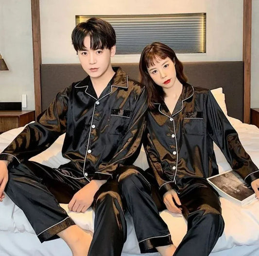 Couple’s Matching Satin Pajama Set (Full Sleeve Nightwear)