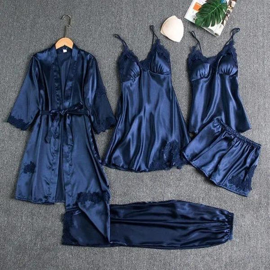 SilkSecret Women’s Satin Sleepwear Set – Navy Blue
