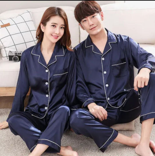 Couple’s Matching Satin Pajama Set  (Full Sleeve Nightwear)