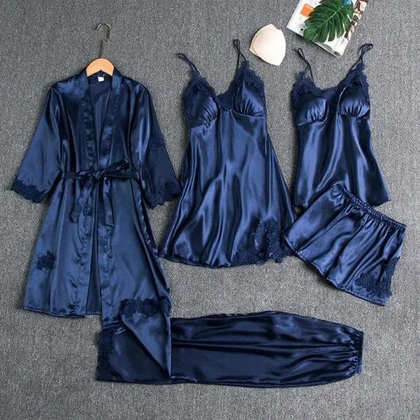 SilkSecret Women’s Satin Sleepwear Set – Navy Blue