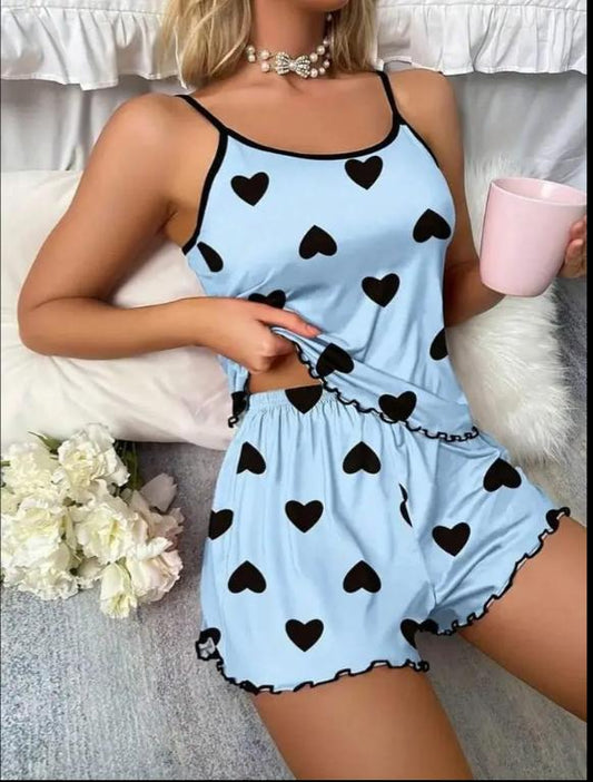 SilkSecret Printed Women’s Summer Sleepwear Set – Cute Camisole & Shorts Night Suit